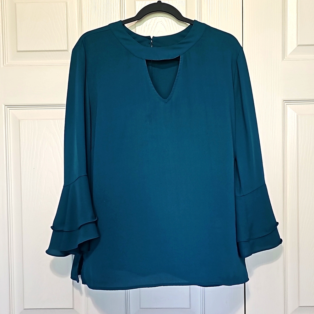 Soho Jeans Peephole Blouse with Ruffle Long Sleeves